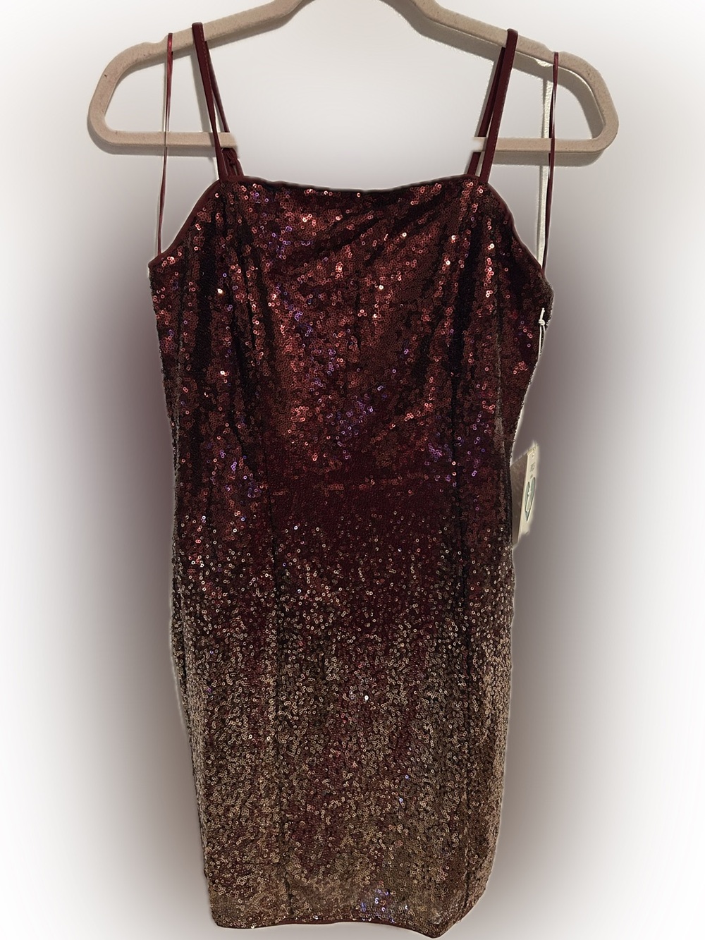 iris Burgundy to Gold Sequin Ombre Spaghetti Strap Dress